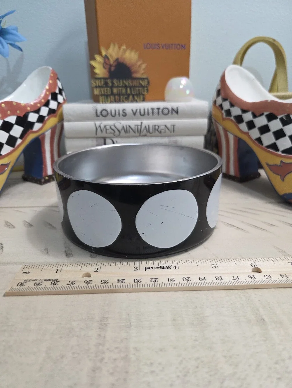 Kate Spade Art Dot Pet Bowl Black White Small 16 oz EUC